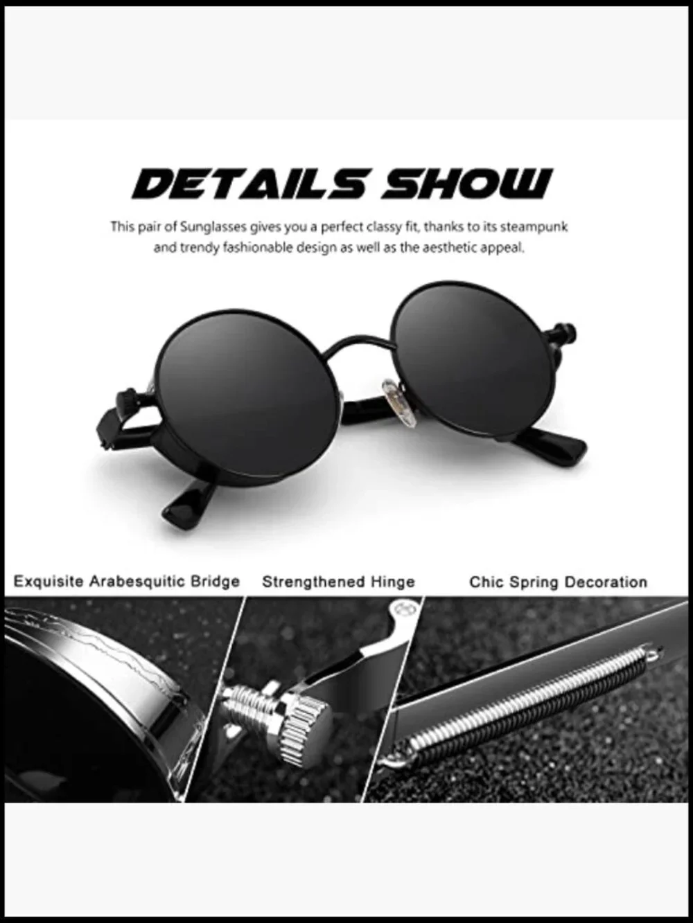 Retro Steampunk Round Polarized Sunglasses UV400 Protection Circle Metal Frame